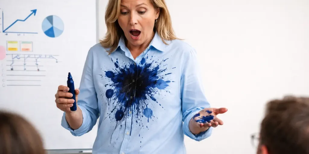 Leader staying focused and composed during disruption while guiding a team meeting under pressure